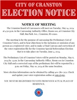 Cranston Board of Canvassers Notice of Meeting